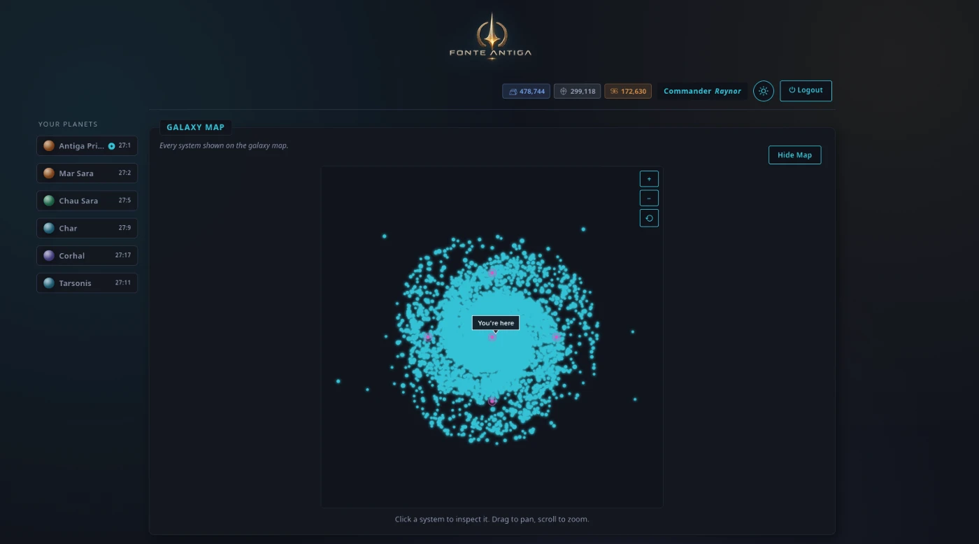 Fully visualized galaxy with all the systems to explore.